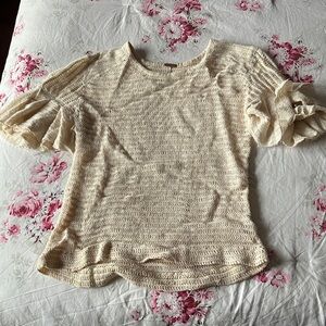Free People Cream Crochet Ruffle Sleeve Top
